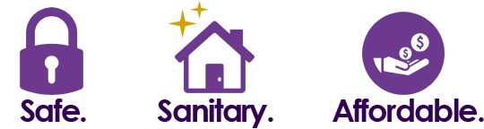 Safe, Sanitary, and Affordable icons